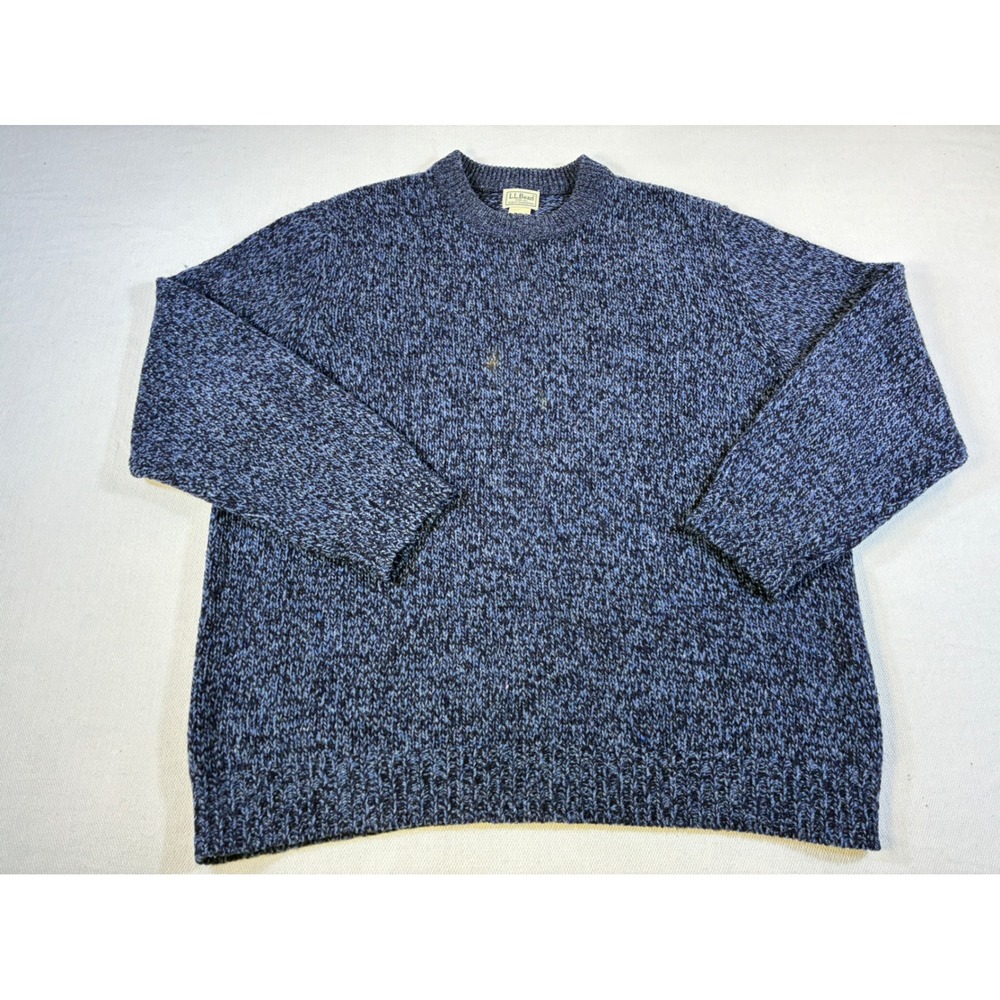 L.L. Bean XL Ragg Wool Sweater Crewneck Marled Blue Lambswool Heavyweight XL-REG